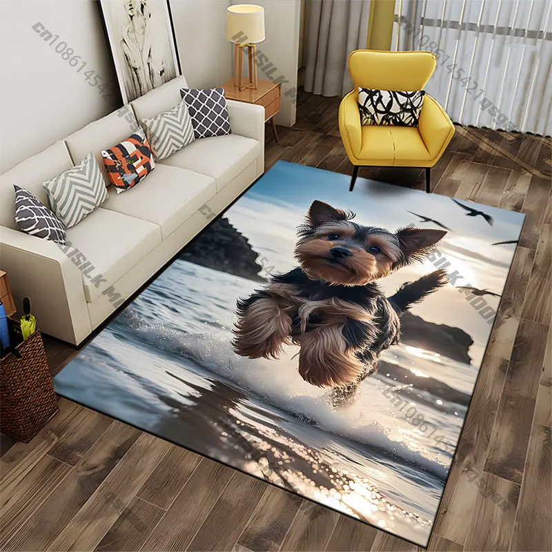 Joyful dog playing at beach carpet Yoga living room room decor children's crawling mat doormat area rug games mat