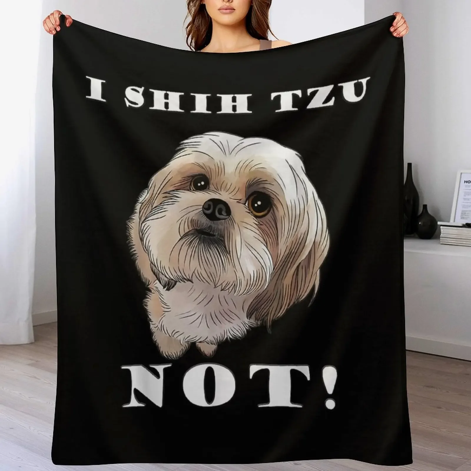 

Funny Shih Tzu Throw Blanket blankets ands Flannels warm for winter Plush Blankets