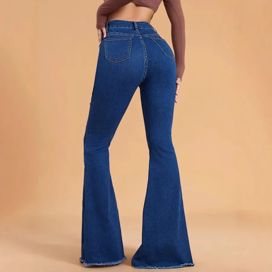 سراويل جينز مضيئة للنساء من قماش الدنيم سراويل قصيرة بجيوب متعثرة قابلة للتمدد بخصر عالٍ مغسولة 2025 ملابس الشارع بطول الأرض #2