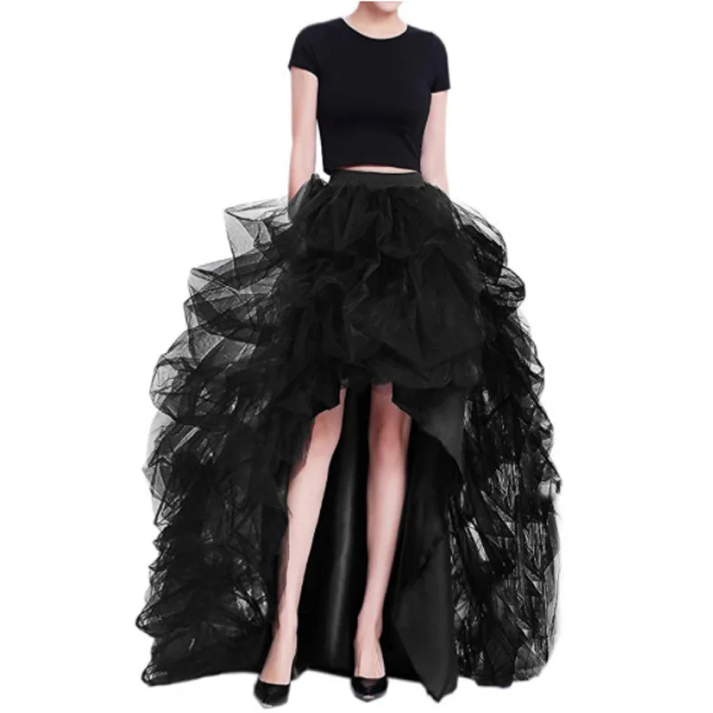 Women High Waist High Low Layered Tulle Floor Length Spectial Occasion Skirt Split Skirt A-Line Puffy Mesh Skirt for Wedding