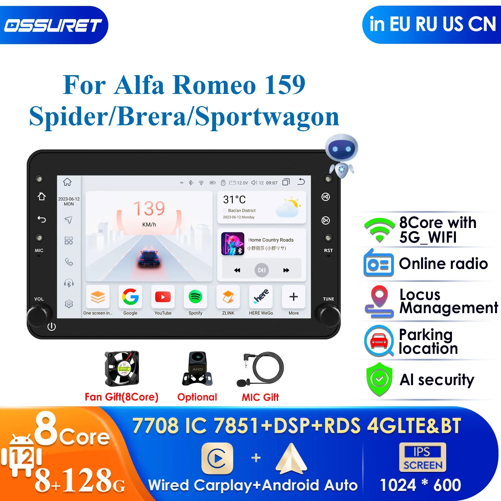 

4G 7''Intelligent System CarPlay Android Auto Radio for Alfa Romeo Brera Spider 159 Sportwagon Car Multimedia GPS 2din Autoradio