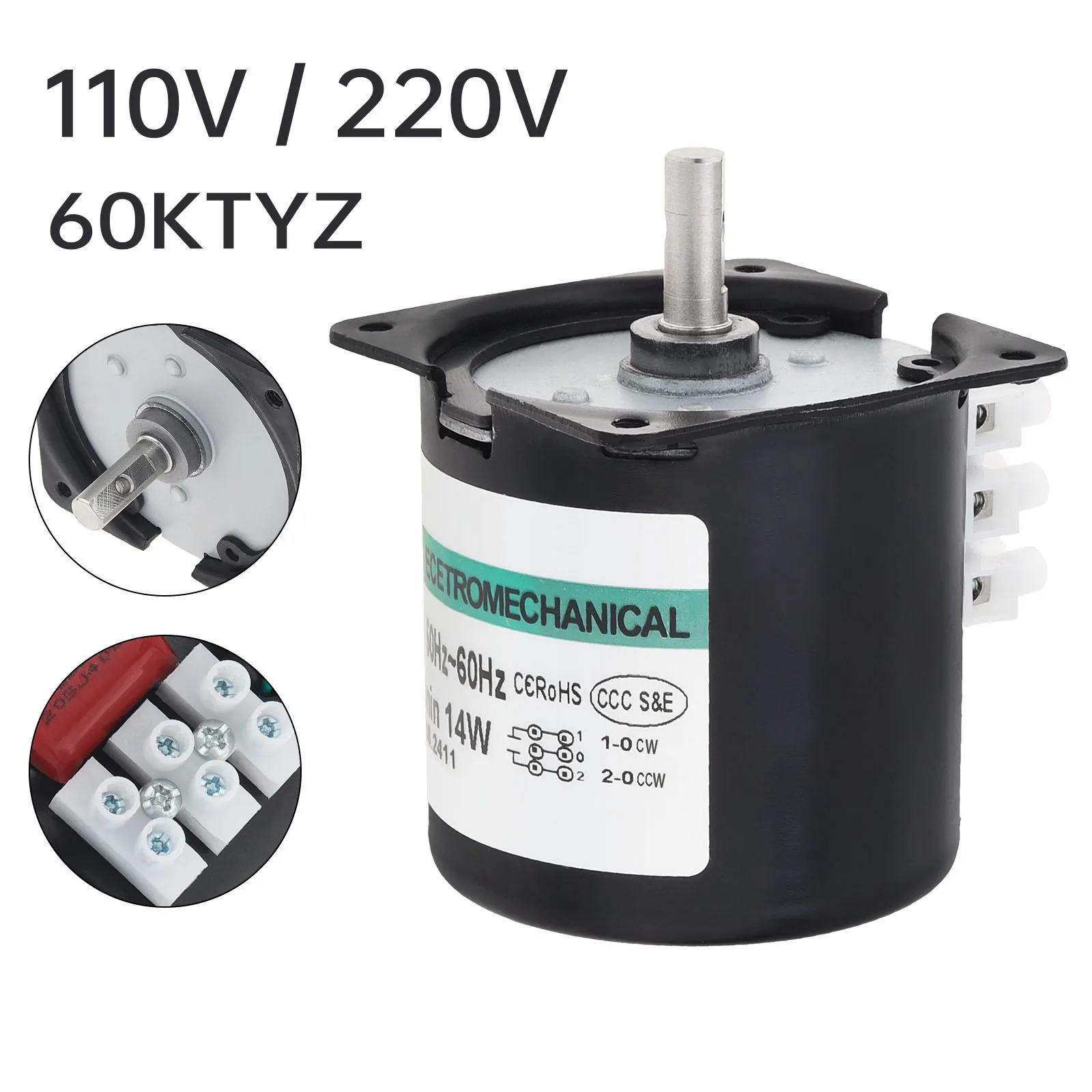 60KTYZ Synchronous Gear Motor 110/220V 2.5RPM/5/10/15/20/30/50/60/80RPM CW/CCW High Torque Permanent Magnet Micro Electric Motor