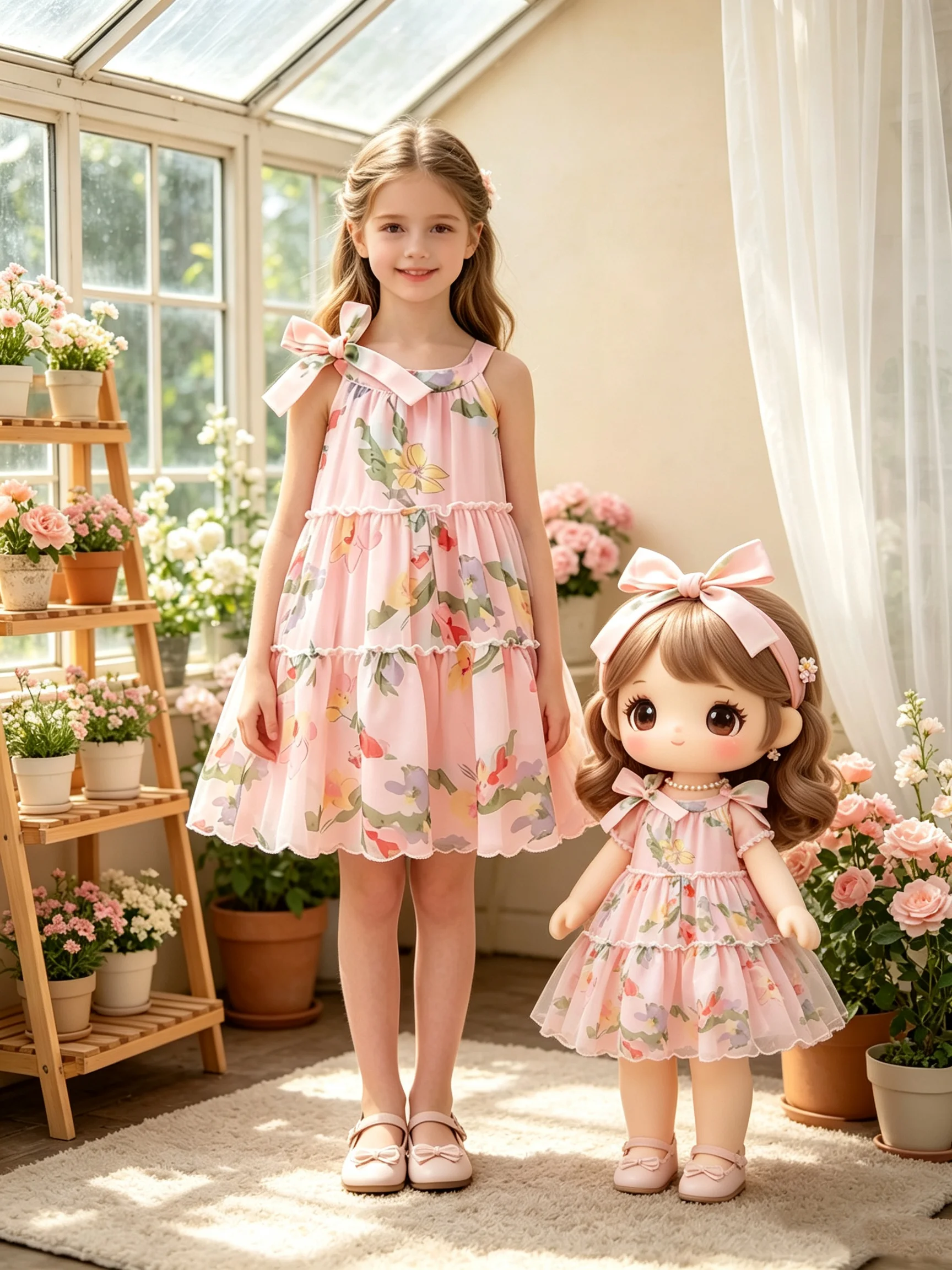 Girls round Neck Sleeveless Dress Flower Leaf Print Comfortable A-Line Skirt Casual Children's Clothing
