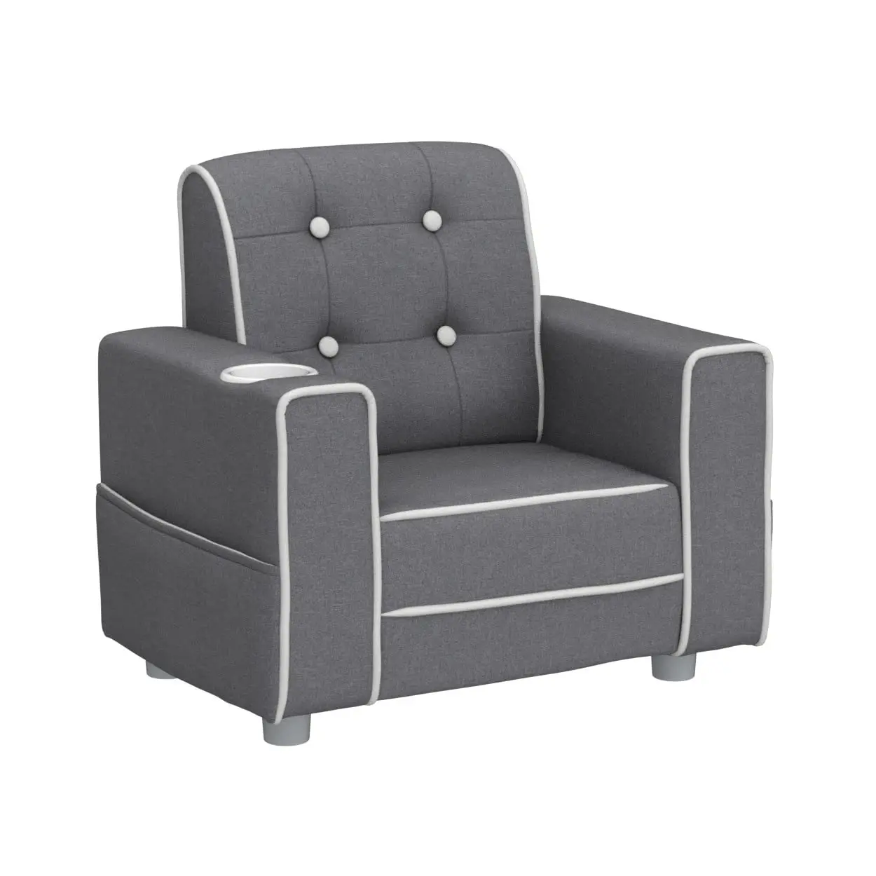 

Children Chelsea Kids Upholstered Chair with Cup Holder, Soft Grey