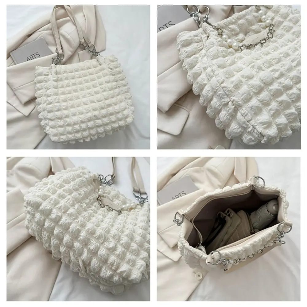 Pleated Cloud Hobos Shopper Bag Quilted Plaid Large Capacity Hobo Tote Handbag Down Cotton Padded Casual Shoulder Underarm Bag