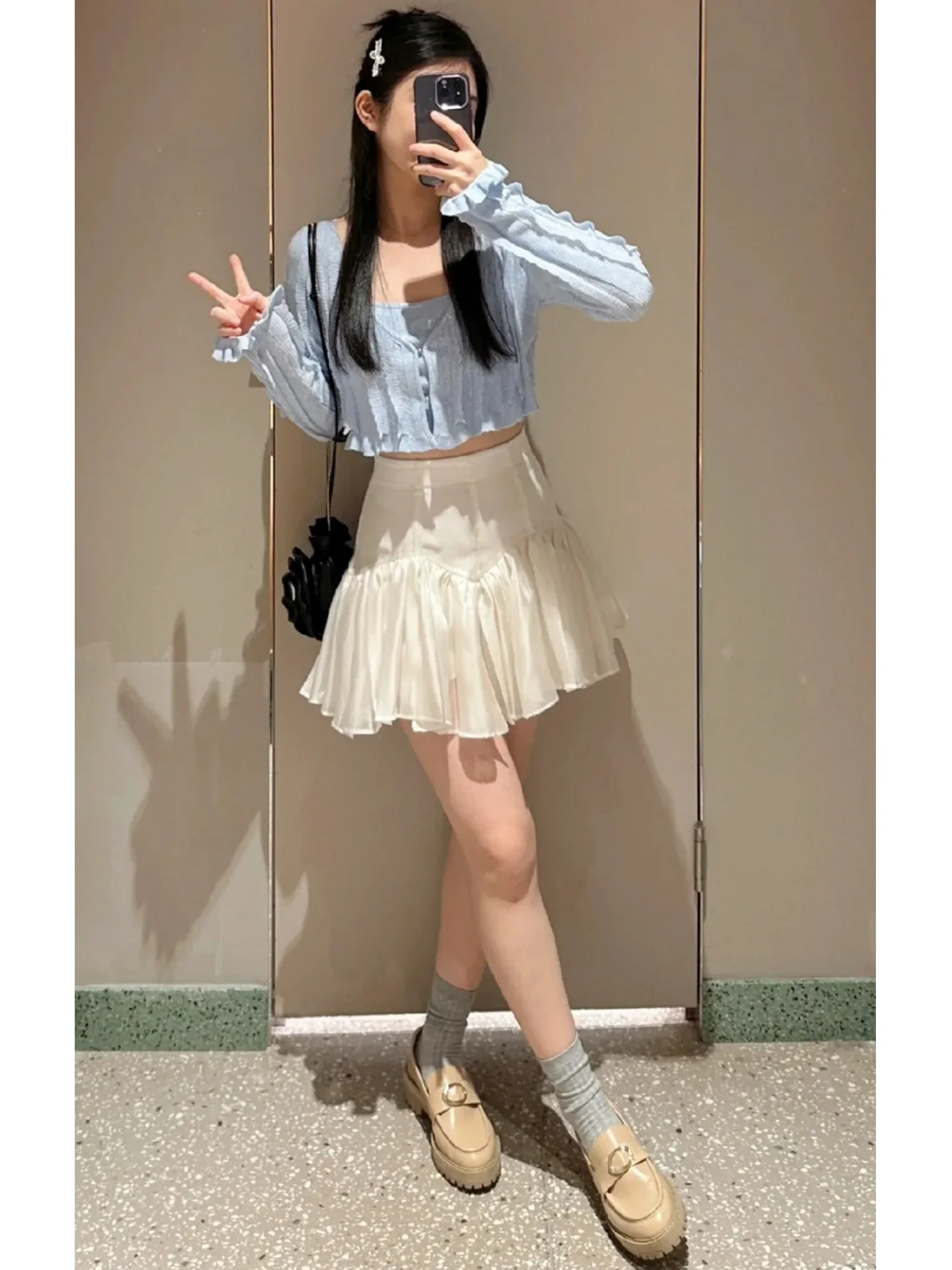 

Sweet Sle Knitted Crop Top And Cardigan Set with Lace Trim Belted Summer Spring New Arrival Women's Faion Two-Piece Set