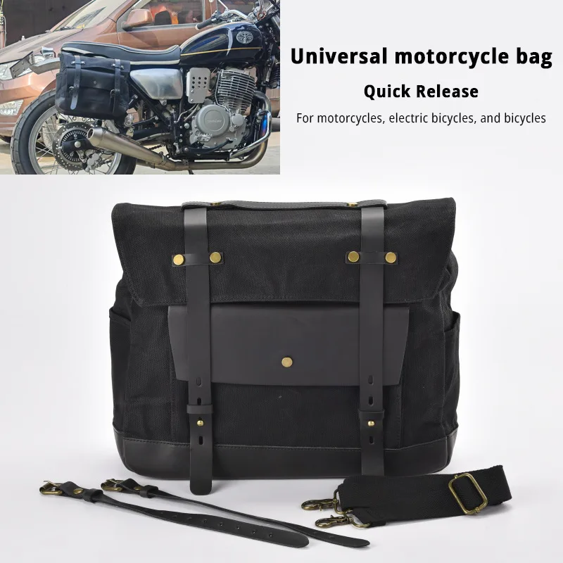 For Sportster Softail Dyna Vintage Motorcycle Saddlebag Waterproof Side Bag Universal Cruiser Motorcross Oil Wax Canvas Luggage