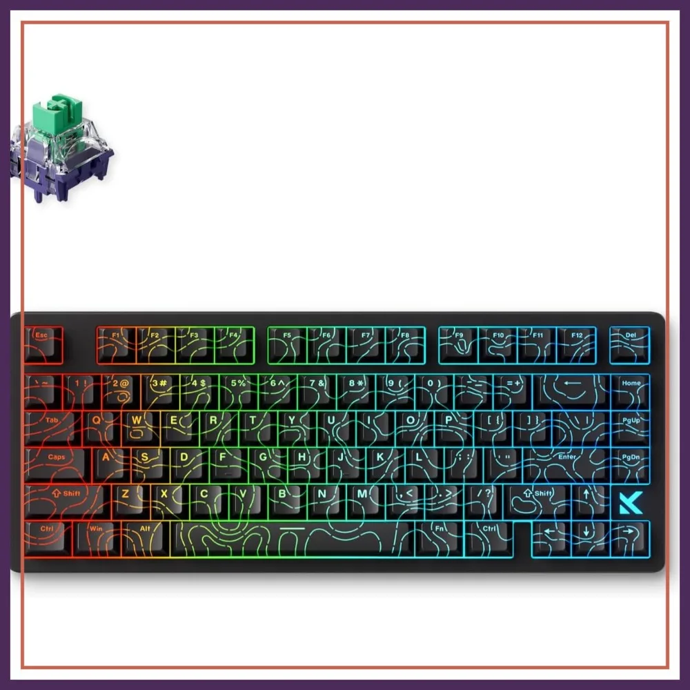 

75% Rapid Trigger Keyboard, Hall Effect Gaming Keyboard, Wired RGB Magnetic Switch Keyboard with PBT Keycaps, Black Topographic Design