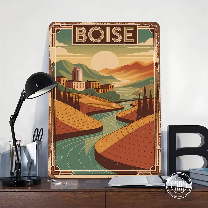 Boise Travel Art Deco Style Metal Poster Custom Wall Art Retro Vintage Tinplate Signs for Man Cave Room Accessories House Bar