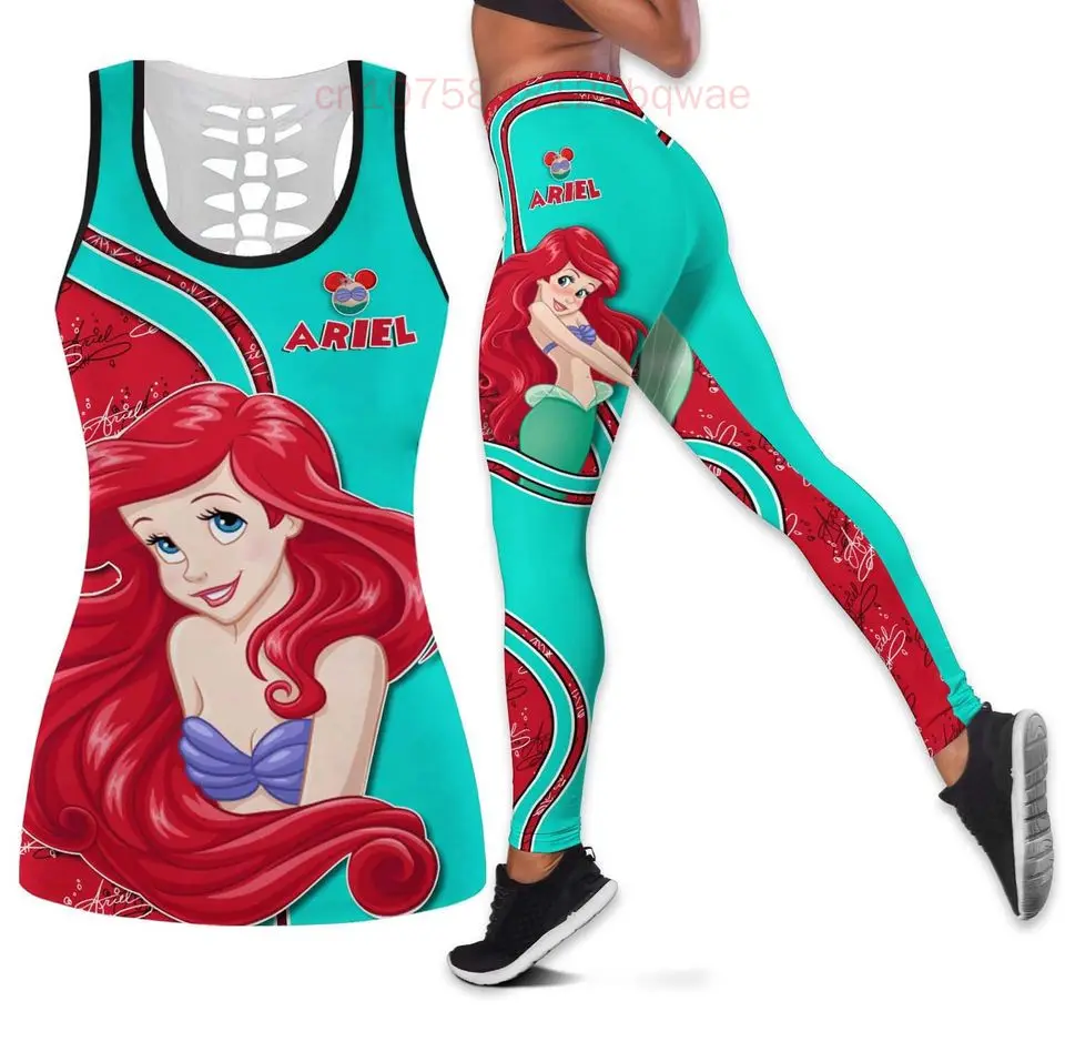 New Disney Cinderella Princess Women Book Hollow Vest Women Leggings Yoga Suit Fitness Leggings Sports Suit