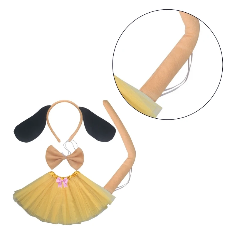 Dog Costume Accessory Set Ear Headband Bow Nose Tail Halloween Cosplay Prop