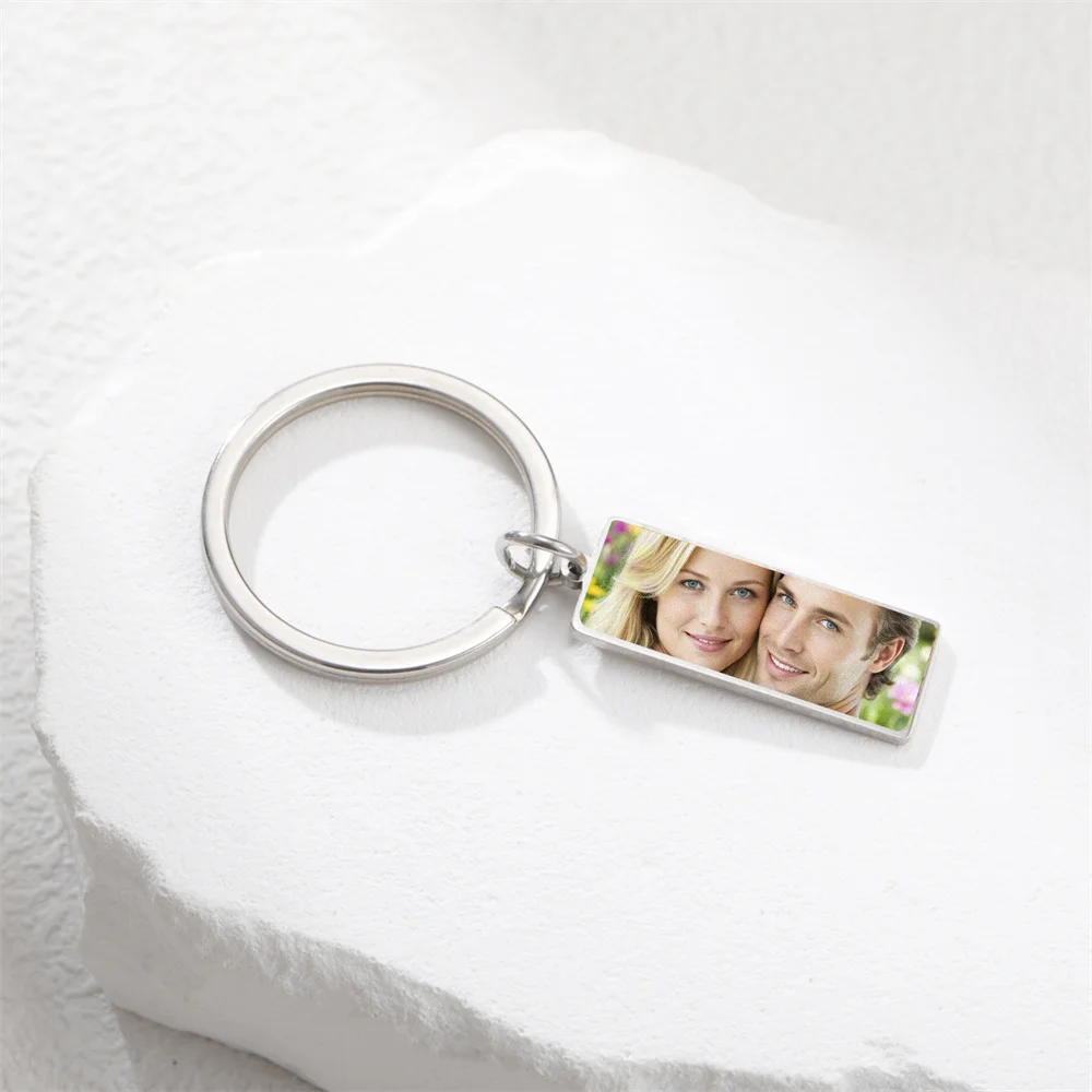 Benutzerdefinierter Foto-Schlüsselanhänger aus Edelstahl, rechteckig, Herzform, personalisiertes Bild, Schlüsselanhänger, Schmuck, Valentinstagsgeschenk – Detail 23