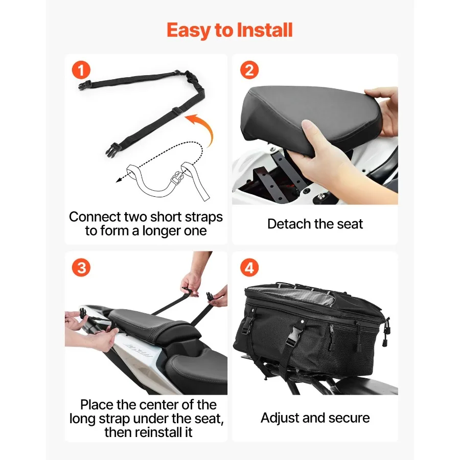 حقيبة ظهر قابلة للتوسيع للدراجات النارية للمقعد الخلفي حقيبة تخزين 2234 لتر لركوب المسافات الطويلة والتنقل اليومي مقاومة للماء