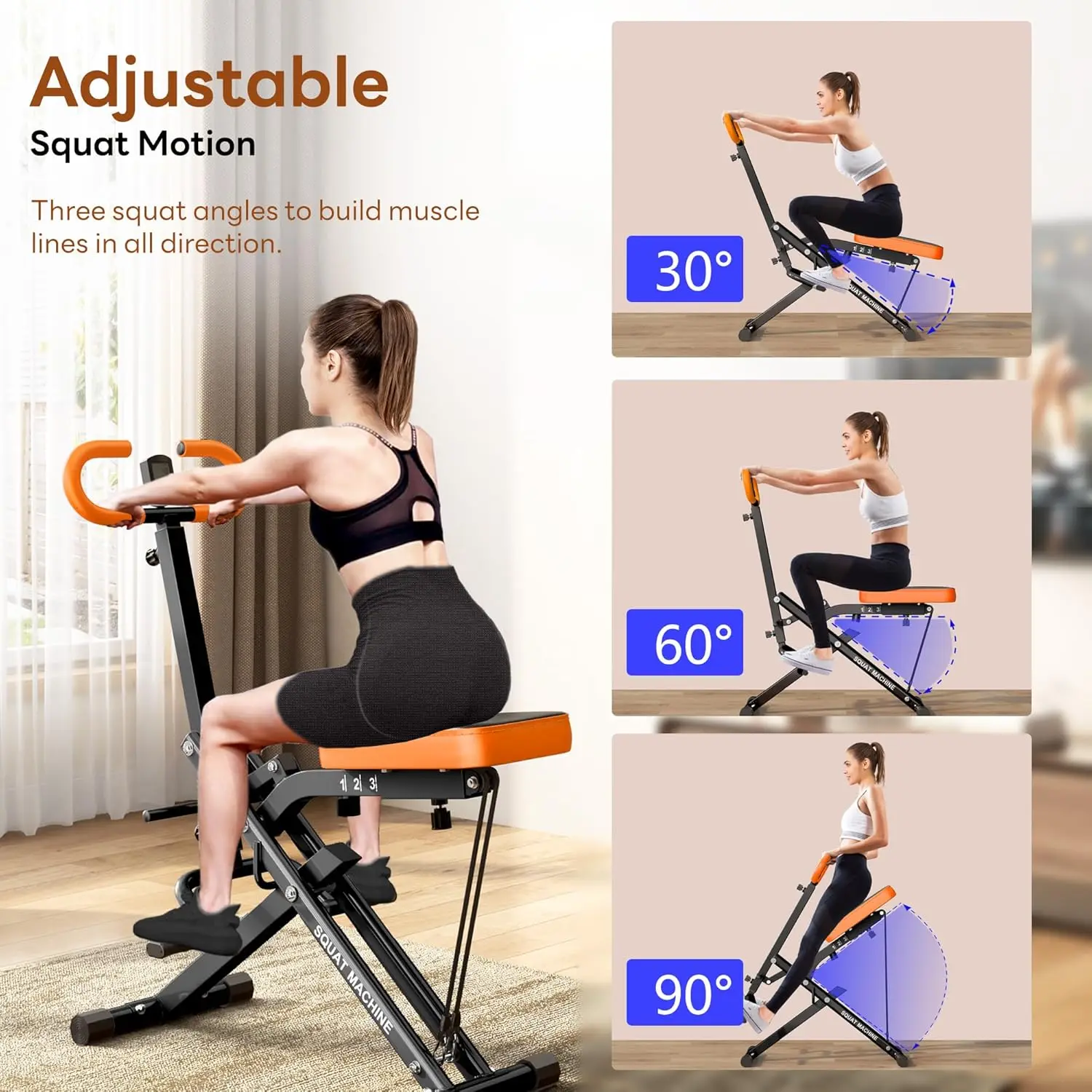 

Squat Machine for Home Gym, Squat Rowing Machine with Adjustable Resistance and Optional Full Motion, Squat Assist Trainer