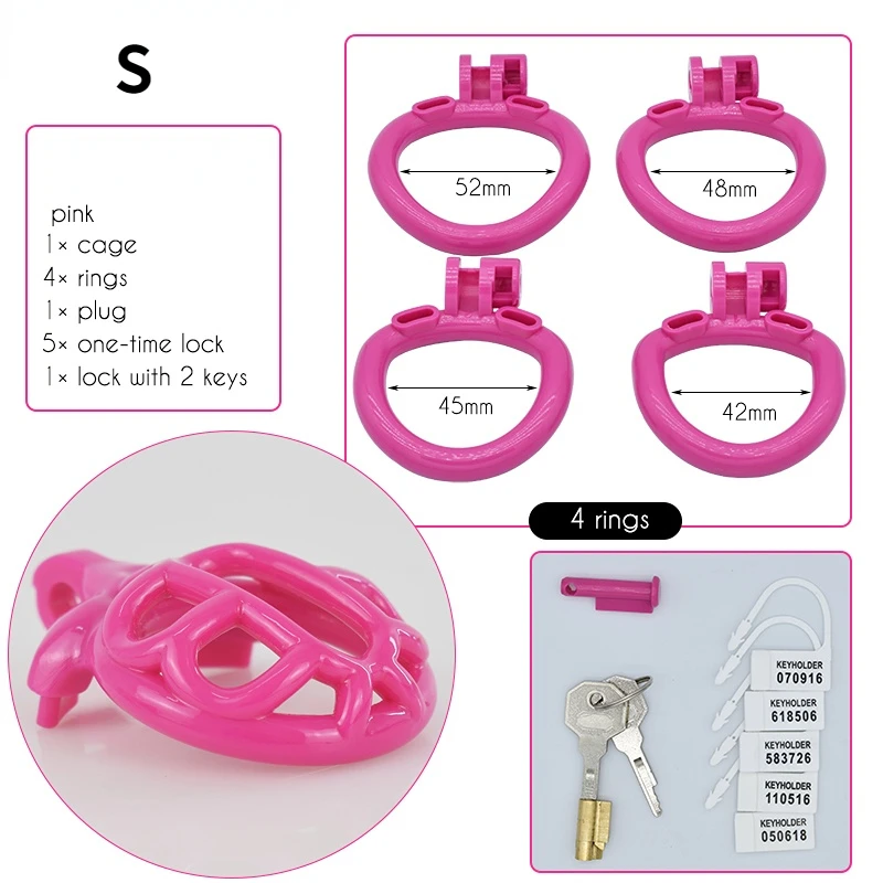 2026 New Pink Flat Chastity Lock Ascetic Escape Proof Chastity Cage with 4 Size Rings Adult Erotica Male Gay Sex Toys 18+ 정조대 view 4