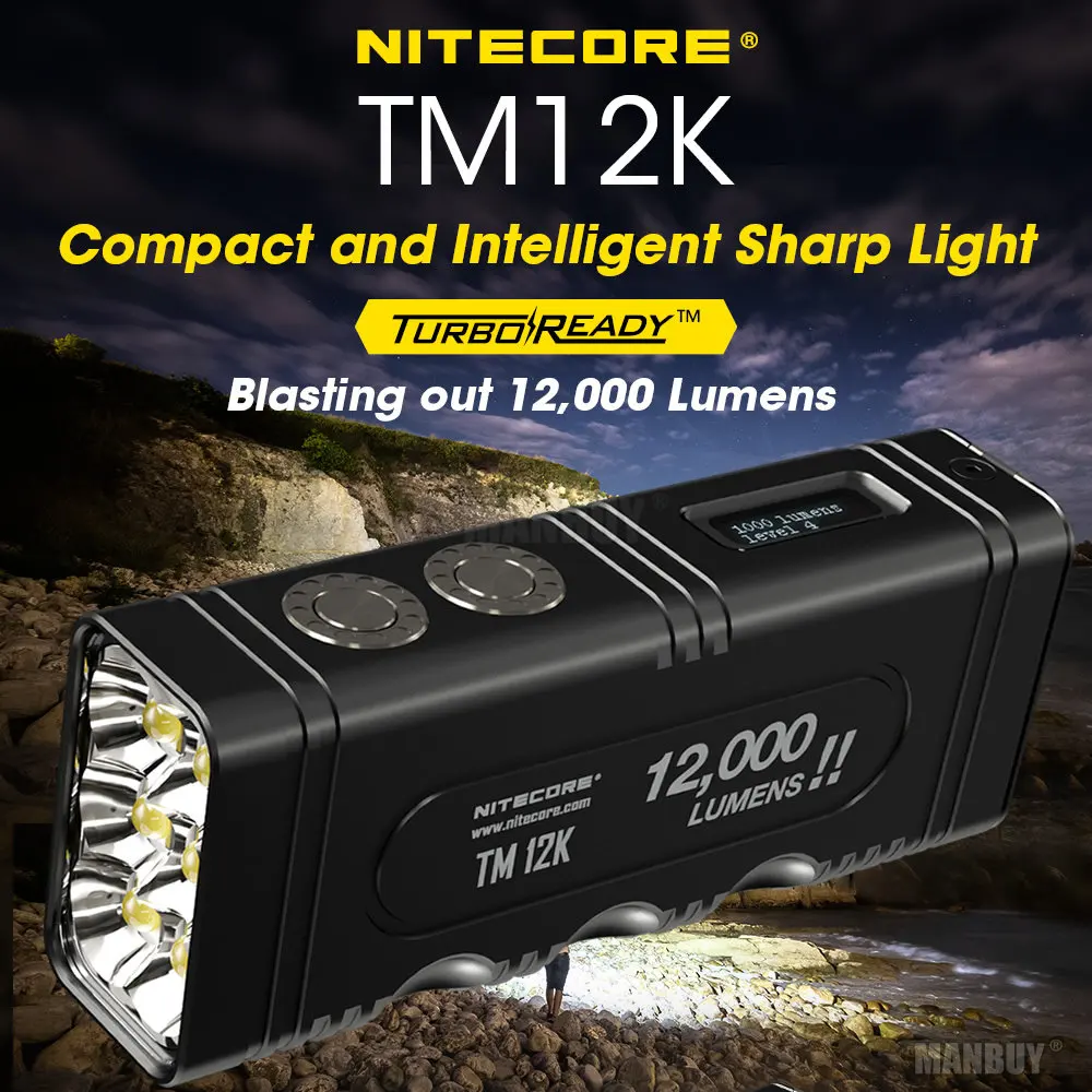 Nitecore TM12K 12000LMs Uilizes 6xCREE XHP50 LED Sharp Light Waterproof Outdoor Torch Tiny Monster USB-C Rechargeable Flashlight