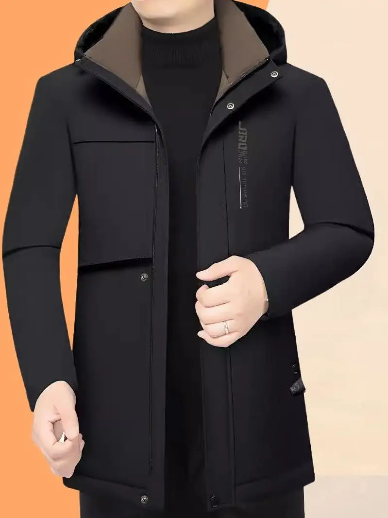 

Luxe Winter Thickened Warm Cotton Jacket Men's Mid-Length Casual Versatile Trendy Cotton Coat Outerwear Fashionable Business