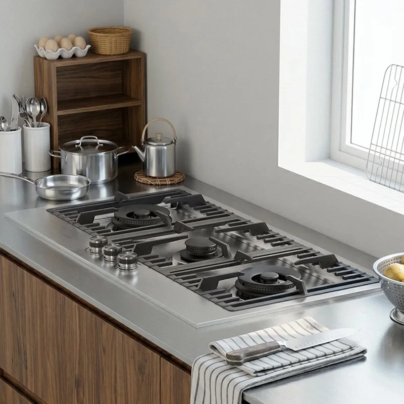 304 Stainless Steel Gas Stove, 3 Burners, Built-in Timer, High-End Home Kitchen Appliance, Durable and Stylish Cooking Range