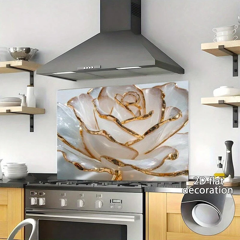 Papel Tapiz Gold-Edge Rose Luxurious Macro Kitchen Wall Sticker Suitable For Home Decoration And Modern Kitchen Interior Design