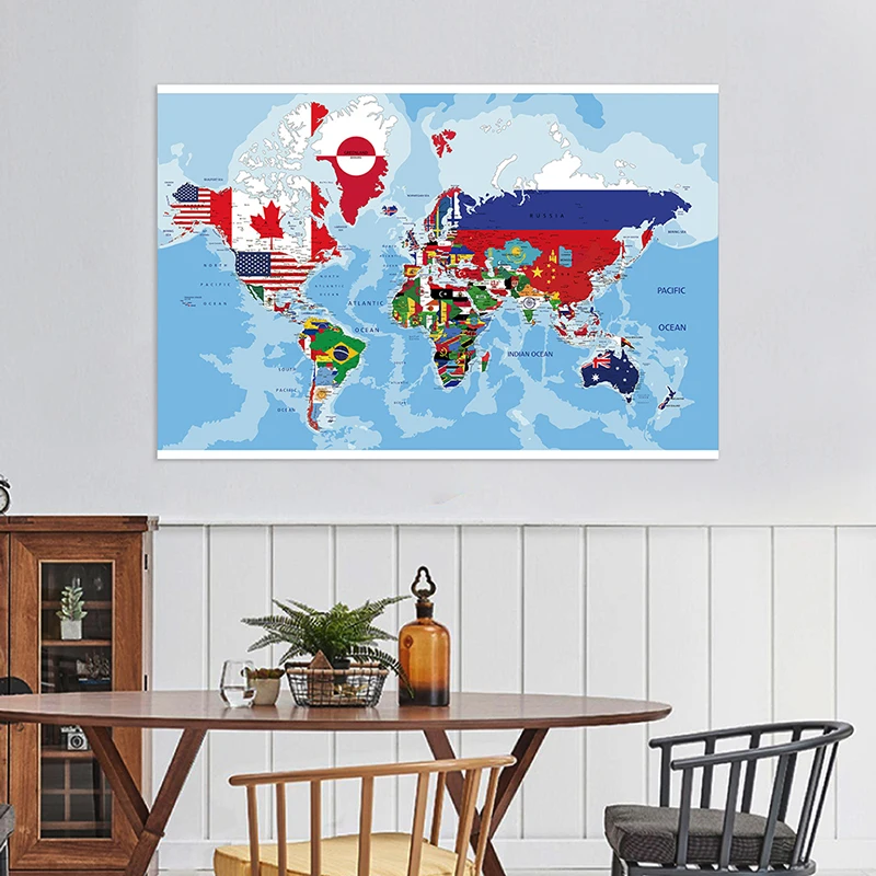 The World Map 225*150cm Wall Art Poster Non-woven Canvas Painting Unframed Print Living Room Home Decor School Teaching Supplies