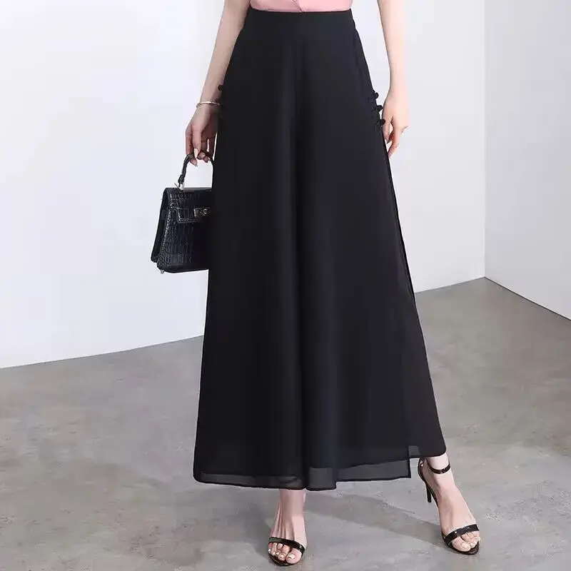 Summer Solid Color Fashion Casual Holiday Split Wide-leg Pants Women's 2026 New High-waisted Loose and Thin Nine-point Pants