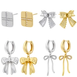 ZHUKOU 4 styles of 18k gold-plated fashionable lady romantic bow square earrings jewelry available for wholesale: VE1299-VE1302