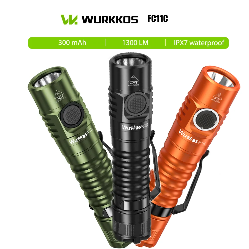 

Wurkkos FC11C Mini EDC Flashlight 1300LM IP68 Rechargeable Torch with 18650 Battery Magnetic Tail for Camping Fishing Hiking