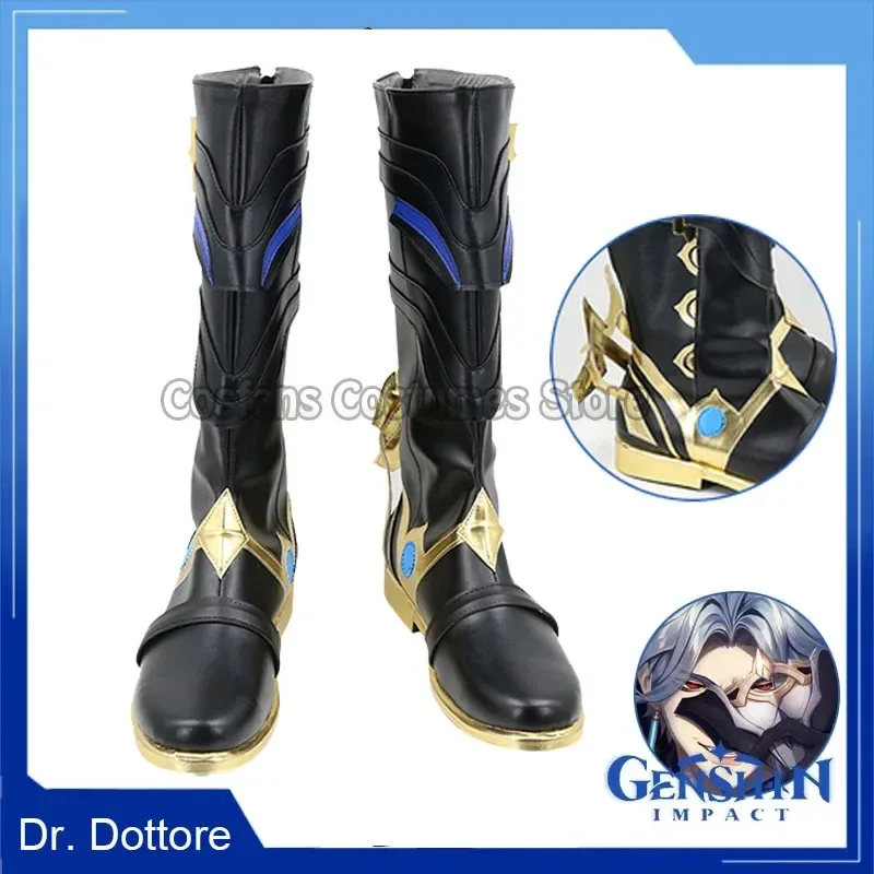 NewGenshin Impact Fatui Cosplay Doctor II Dottore Botas Homem Curto Cabelo Resistente ao Calor Festa de Halloween Anime Peruca + UF7c;5,