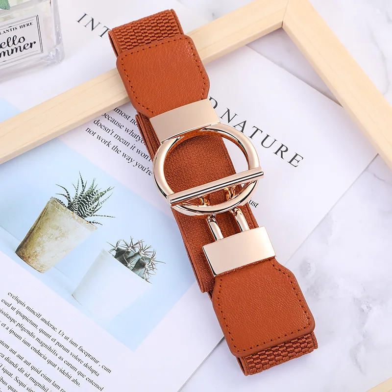 Fashion Belts for Women Simple Waist Elastic Ladies Band Round Buckle Decoration Dress Coat Sweater Party Belt Girdle Belt Gift