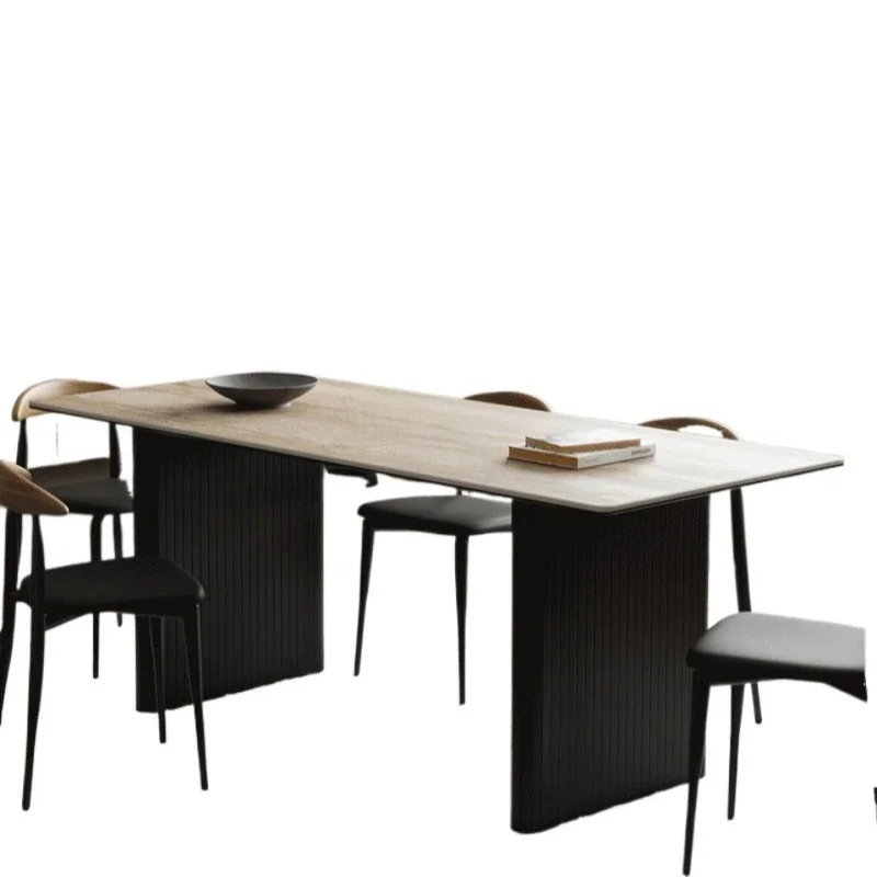 

Imported travertine rock slab dining table, modern simple household, rectangular dining Italian minimalist