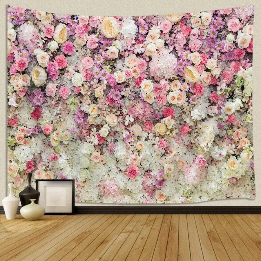 

Floral Wall Tapestry for Girls Colorful Pink Yellow Rose Flower Hanging Bedroom Romantic Spring Aesthetic Beach Blanket College
