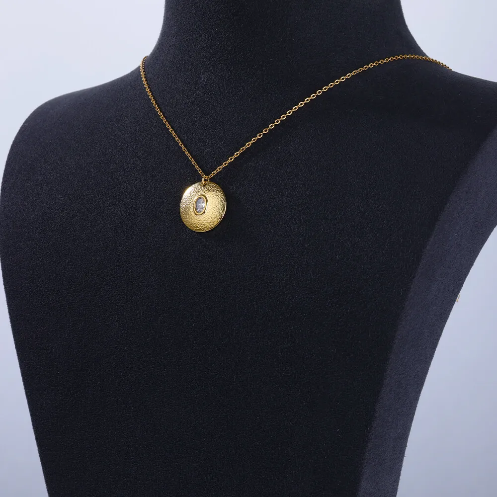 Zircon Round Necklaces For Women Men Gold Color Stainless Steel Necklace Pendant Female Neck Chain Fashion Jewelry Gift 2024 New