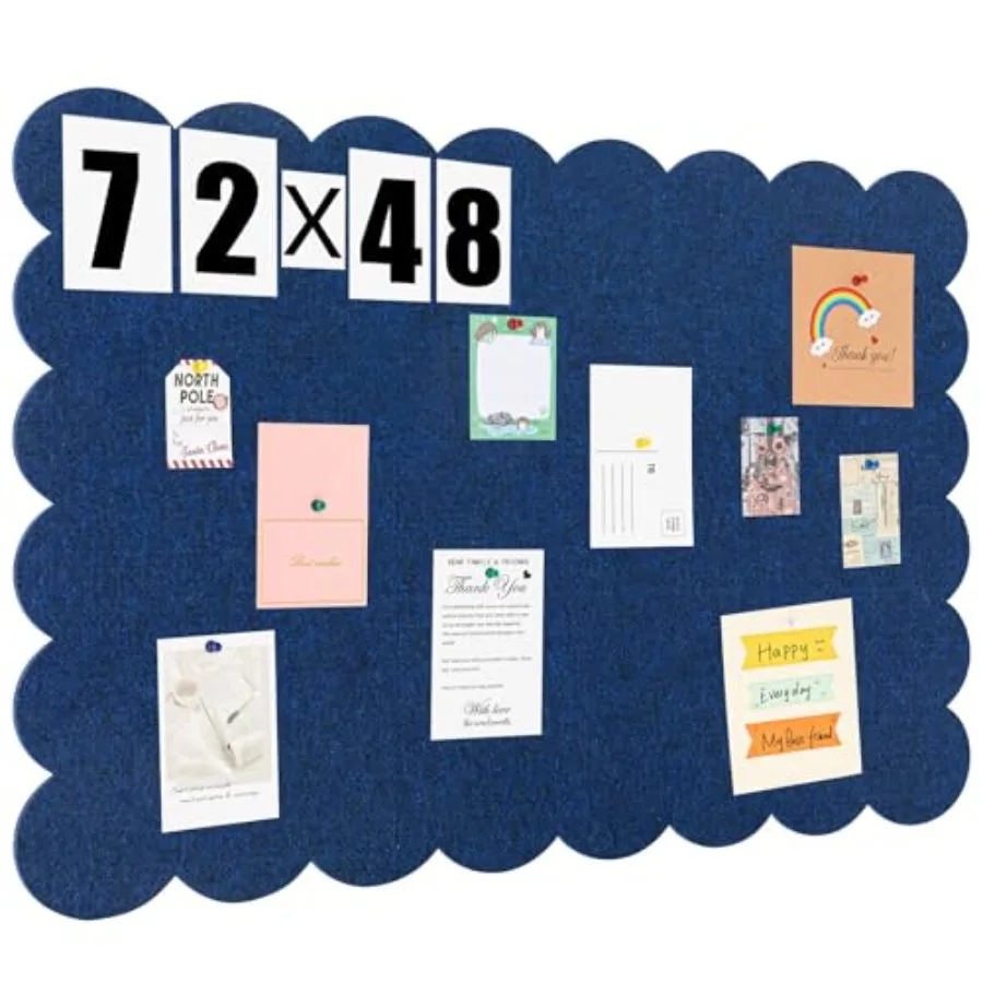 

Scalloped Felt Bulletin Board 72 x 48 Inches Foldable Dark Blue Pin Cork Board Alternative for Wall 6' x 4' Trifold Picture Vis