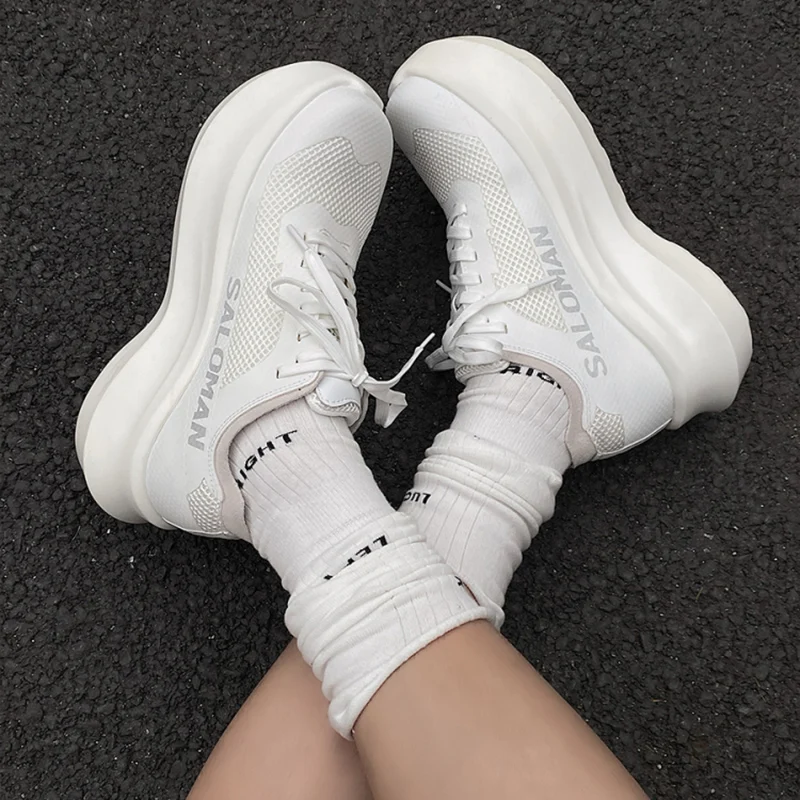 

Height increased by 7CM white mesh dad shoes men's versatile casual sports shoes small sponge sole breathable white shoes