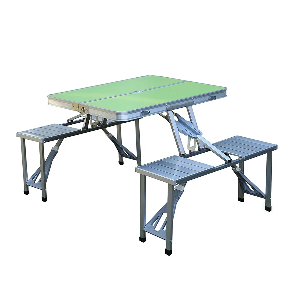 Folding Table With 4 Chairs Camping Table Chair Set Aluminum Picnic Table for Beach Party Dining Event