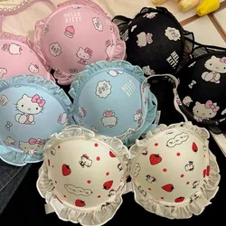 2 Pcs/Set Sanrio Hello Kitty Sweet Lovely Women's Underwear Without Shoulder Straps Hanging Neck Beautiful Back Bra With Panties