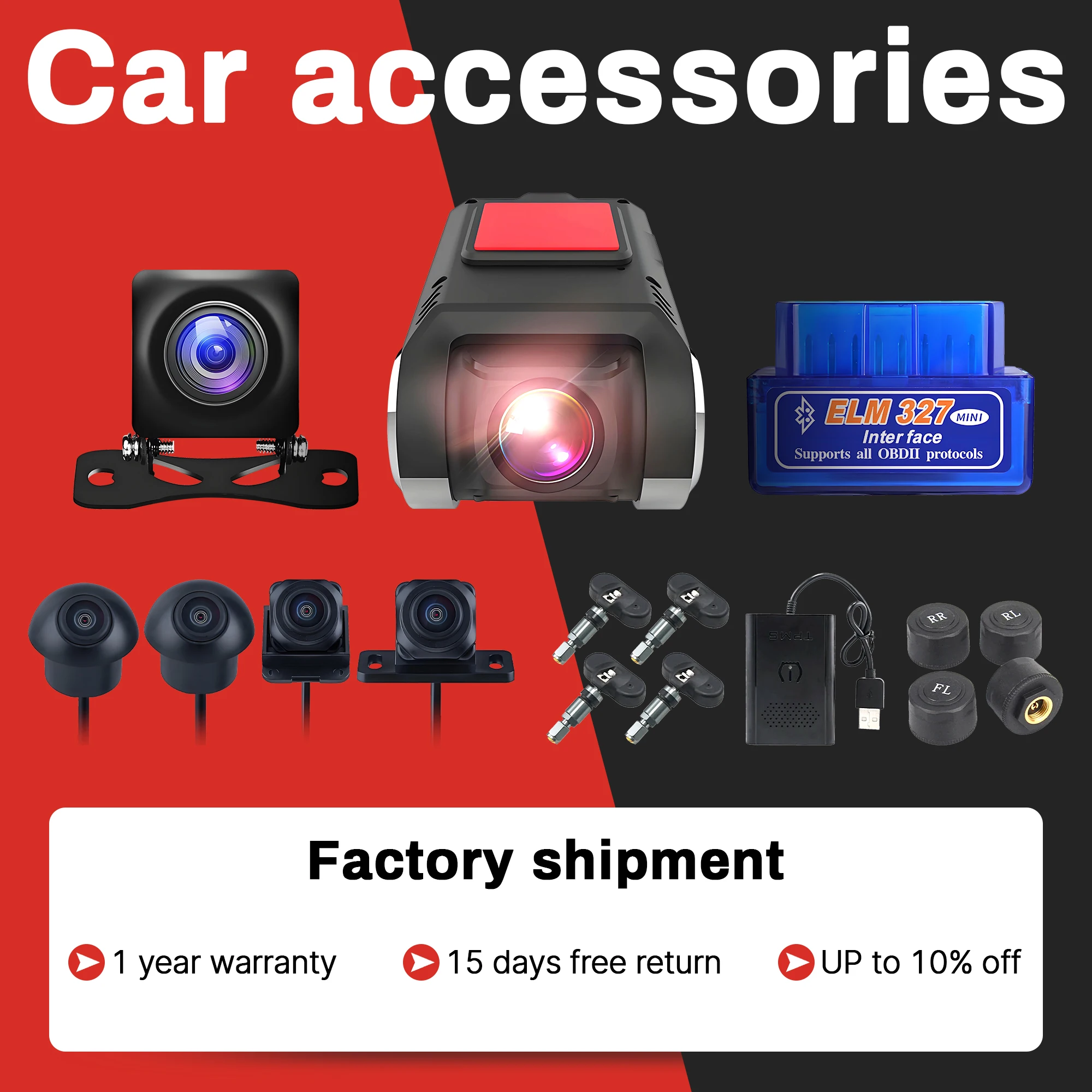 Car Radio For AHD Rear View Camera USB DVR 360 Camera TPMS OBD Tools Micphone