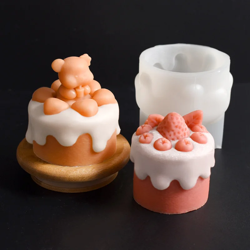 Nuevo molde de fresa, arándano, crema, pastel, moldes para velas, fruta, Chocolate, caramelo, queso, oso, pastel, molde de silicona de Navidad