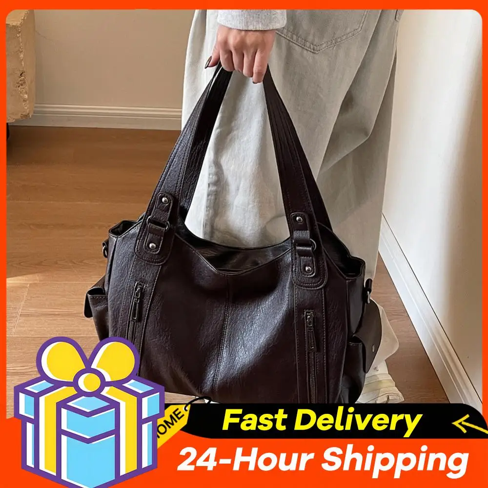 

Vintage Commuter Women Shoulder Bags Pu Leather Hobos Underarm Bag Solid Color Ladies Handbags with Zipper Messenger Bag