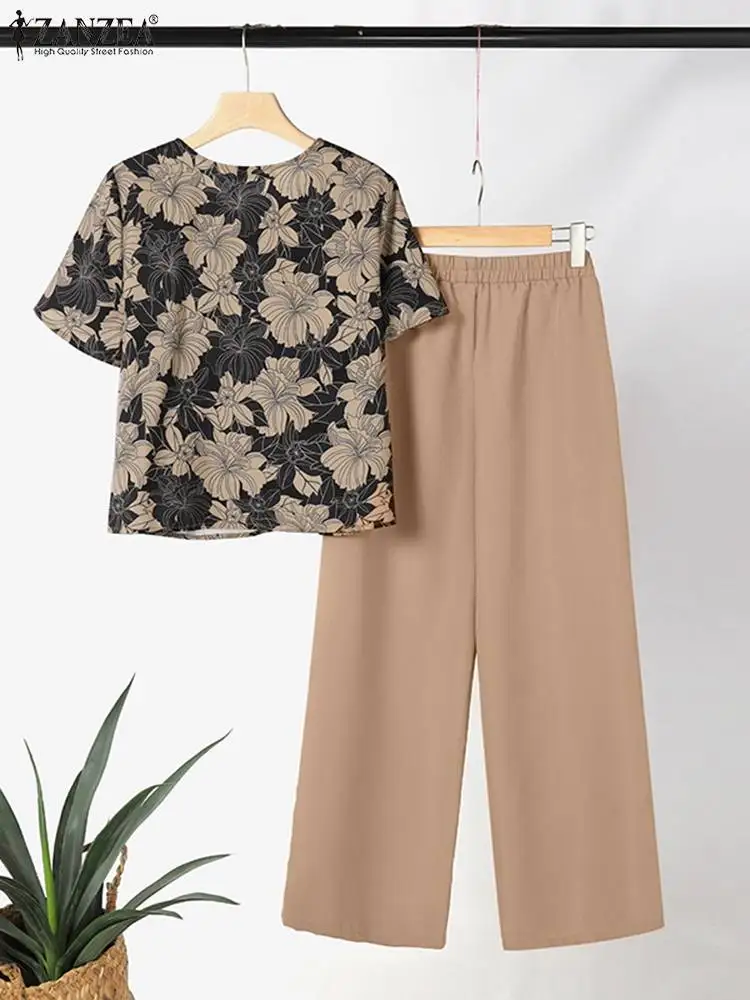 2024 ZANZEA Summer Women Pant Sets 2PCS Short Sleeve Floral Blouse Trousers Suits Elegant Work Tracksuits Casual  Matching Sets