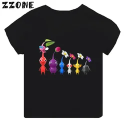 Hot Sale Video Game Pikmin 4 Print Cartoon Kids T-shirt Girls Clothes Baby Boys Black Short Sleeve T shirt Children Tops,TH5868