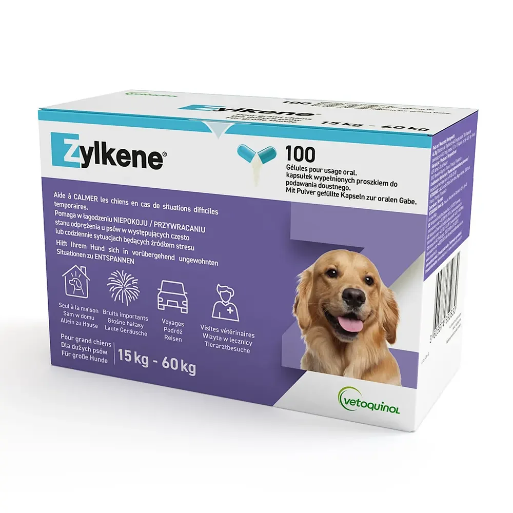Zylkene 450 mg 100 cápsulas tranquilizante natural para perros de tamaño grande Vetoquinol