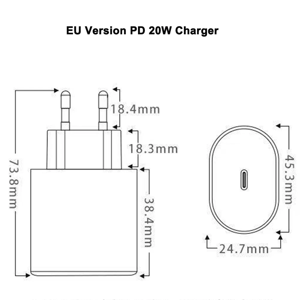 EU US Adapter 20W PD Fast Charger For iP 13 14 15 16 17 18 Mac iPad Note 10 S10 Type C Fast Charging Charger Cables Accessories