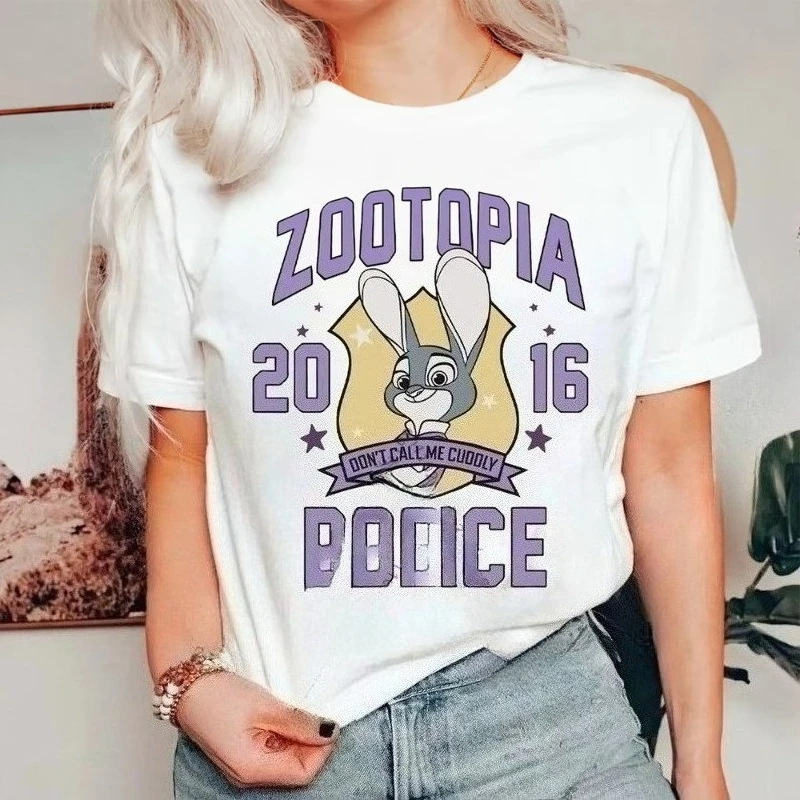 

Disney Judy Hopps Zootopia T-shirt Funny Cute Cartoon Print Tee Disneyland Fashion Casual Women Men Loose and Comfortable Tops