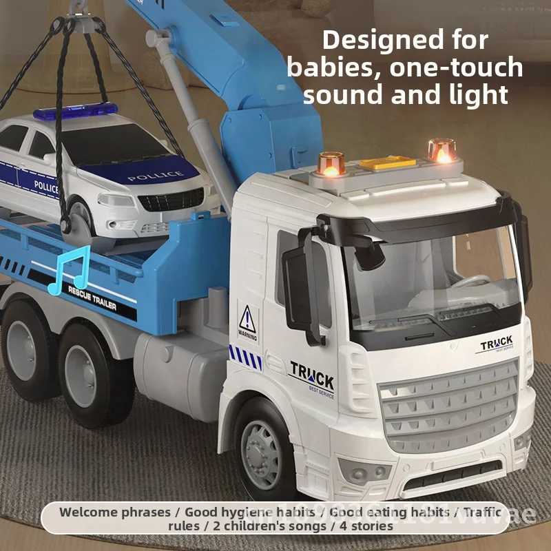 Grand camion jouet grue à inertie pour enfants avec remorque modèle d'ingénierie de Transport sur route voiture jouet transfrontalière pour garçon avec son et