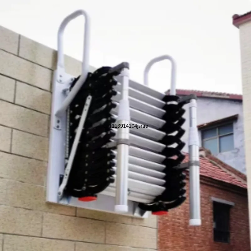 Carbon Steel Wall‑Mounted Telescopic Attic Ladder, Space‑Saving Folding Lift Staircase, Indoor & Outdoor Retractable Step Ladder