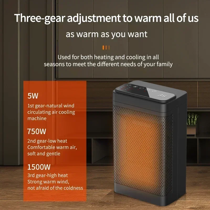 1500W Electric Heater for Home, Fast Heating, Stove with Remote Control, Bedroom, Low Consumption, Desktop Heating Fans