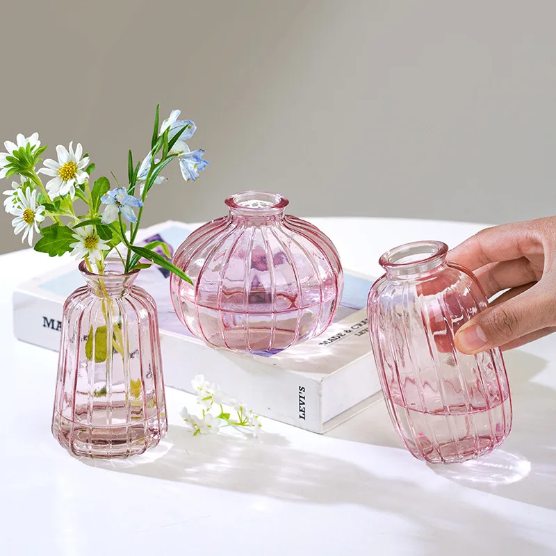 Glass Vase Set with Pumpkin- Shaped, 4 Colors, Perfect for Thanksgiving & Halloween Decor