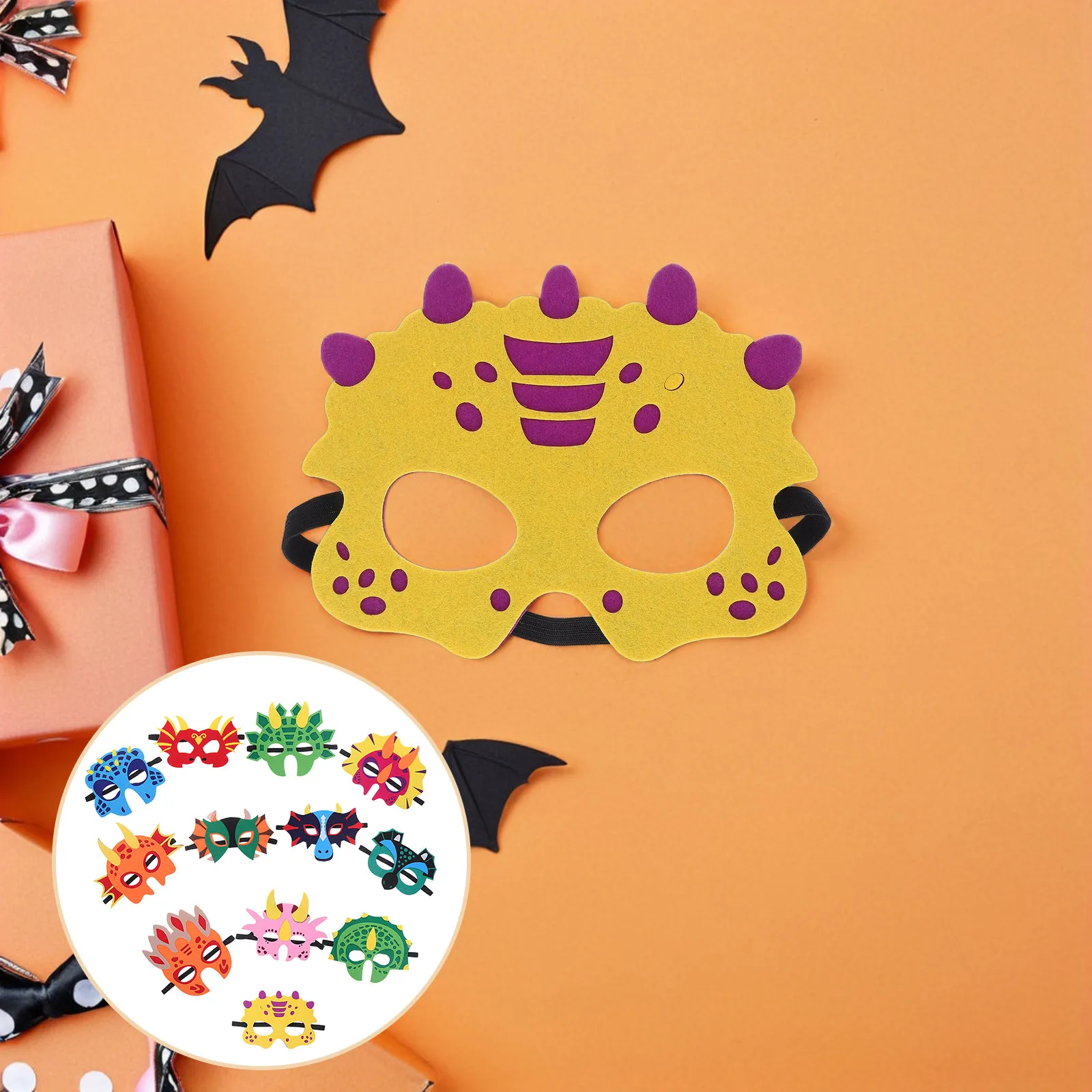 12Pcs Kids Felt Dinosaur Masks Soft Comfortable Masquerade Face Masks for Halloween Birthday Party Role Dinosaur Mask