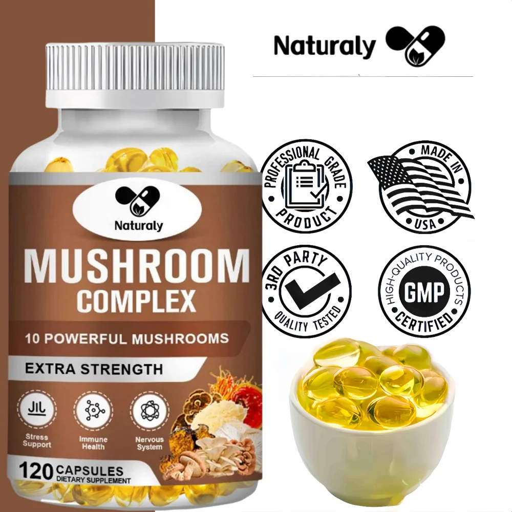 Mushroom Complex Supplement for Nootropic Brain Memory & Focus Immune Booster Natural Energy & Stress Relief